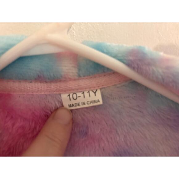 Doctor Unicorn Girls 10-11Y Tie Dye Hooded Plush Robe Pajamas Elastic Waist - Picture 7 of 7